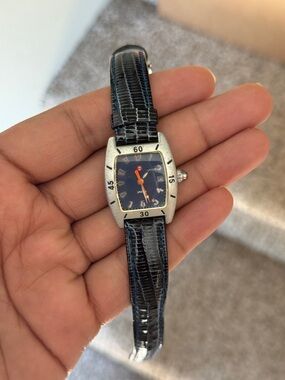 Michele Urban Watch Mini Aluminum Black Dial Blue Leather strap Womens Watch